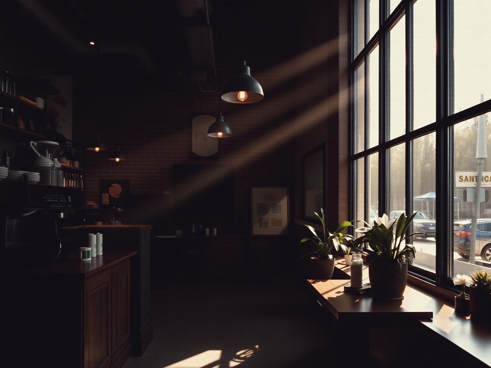 Warm morning light inside Fern & Ember coffee bar